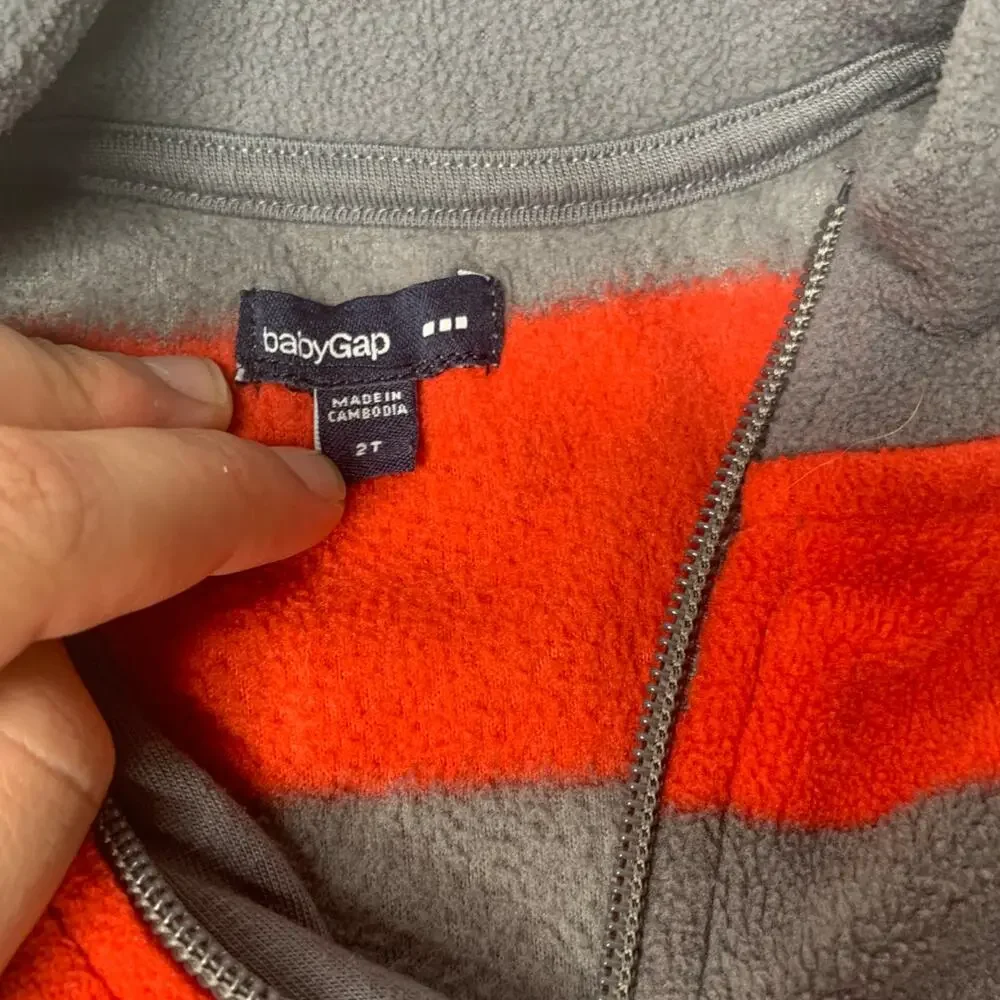 Baby Gap half zip sweater gray red stripes faux fleece 2t